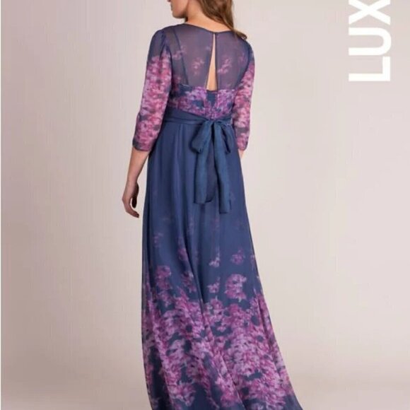 Luxe by Seraphine Size 6 Navy Blue & Pink Floral Silk Maternity Gown - Picture 16 of 16